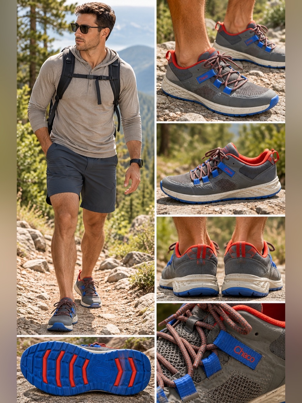 Chaco Canyonland Men's Gray Blue Orange Hiking Trail Water Shoes Size 7.5